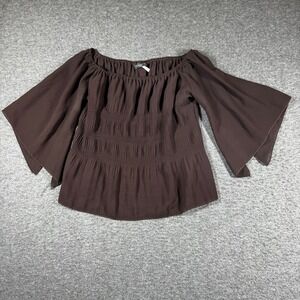Vintage 90s Nuance Chiffon Fairy Grunge Milk Maid Top Shirt Womens Large L Brown